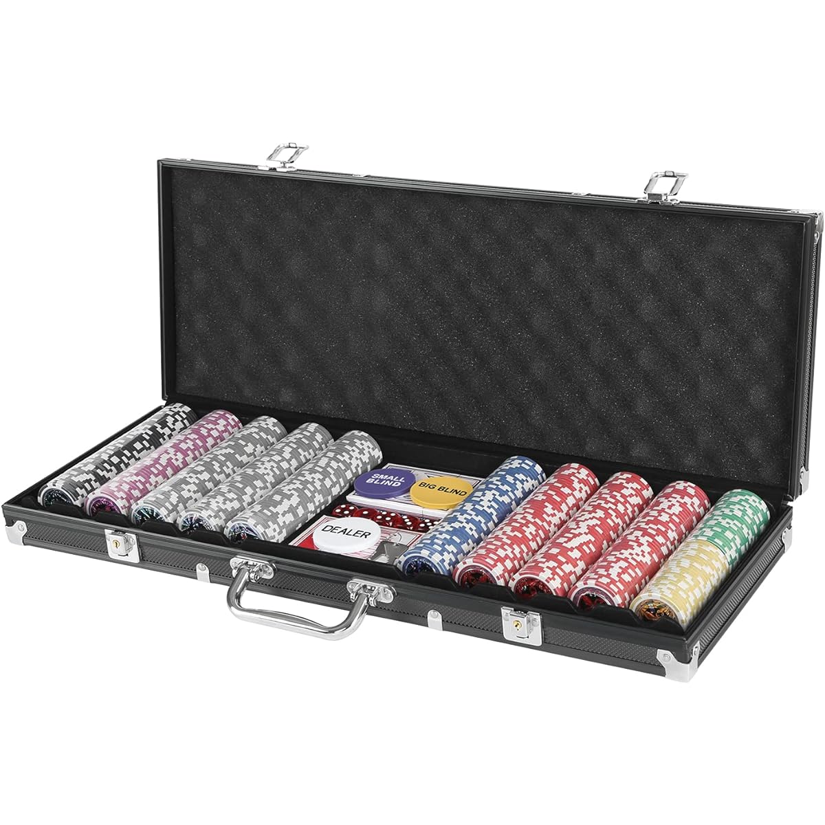 Generic Poker Set 500 Chips with Numbers 2 Sets of Playing Cards Authentic Casino Play Table Games House Play Coins Dice Texas Hold'em