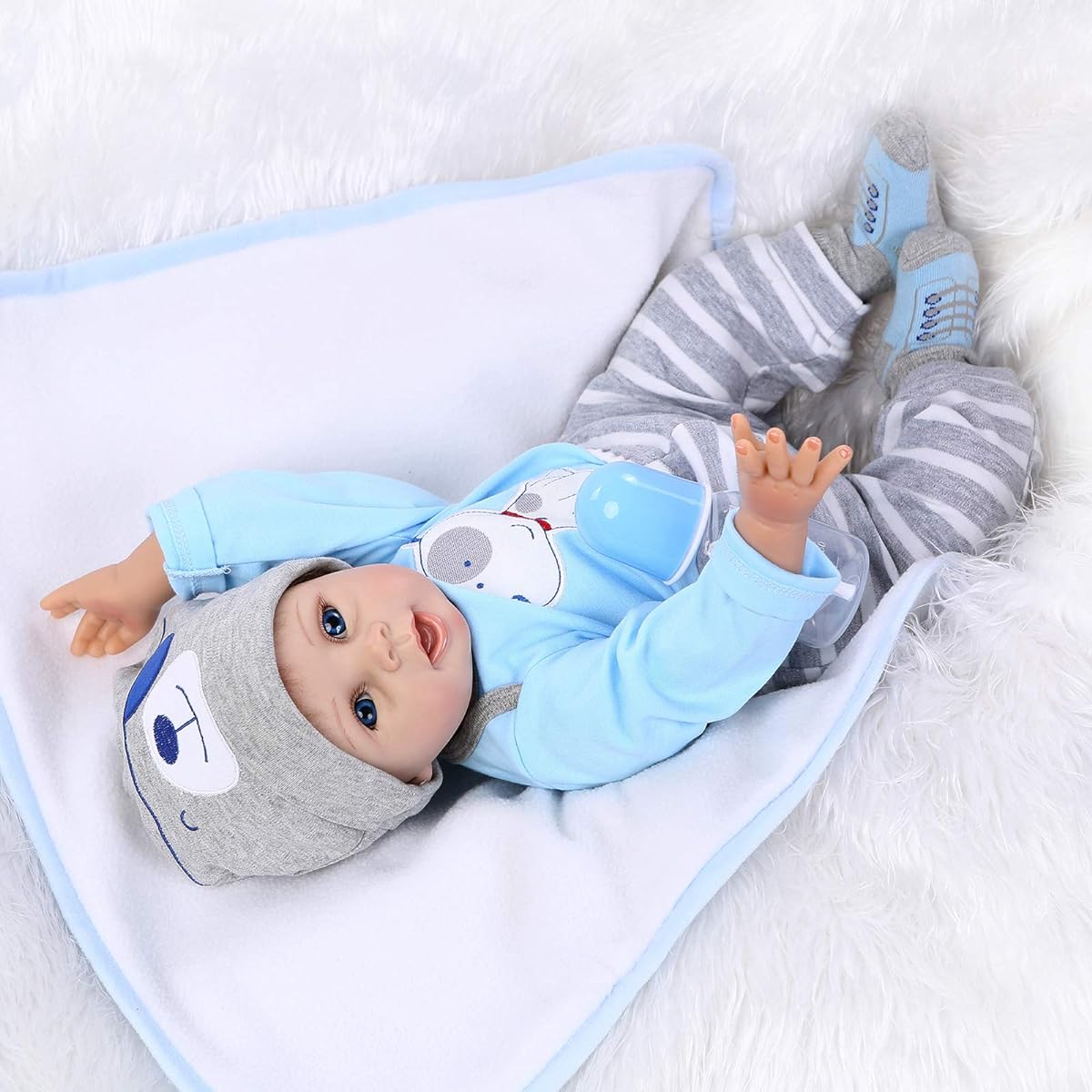 BSS Reborn Baby Doll Soft Silicone Vinyl 22inch 55cm Magnetic Mouth Lifelike Boy Girl Toy Blue Dog Doll