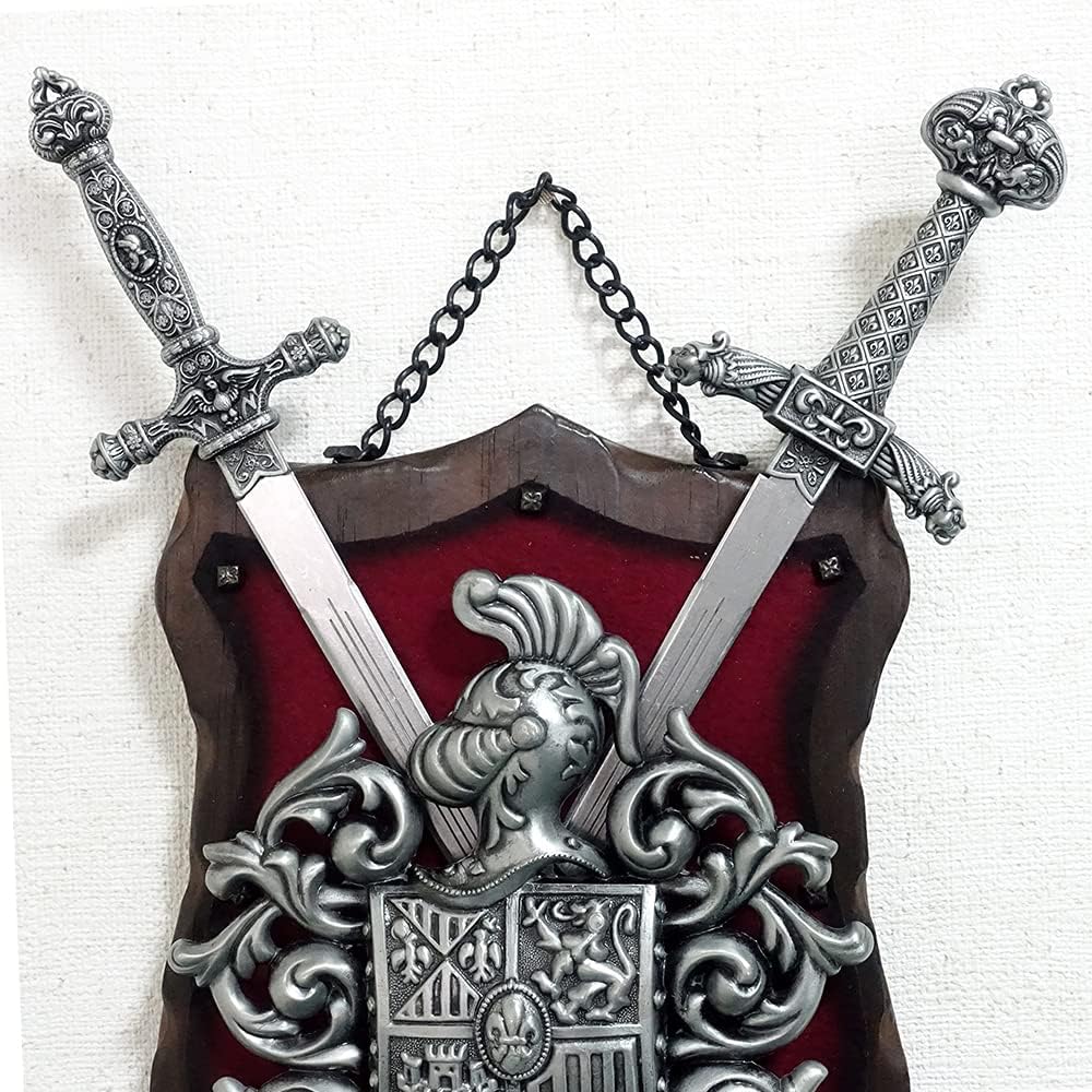 Made in Spain Western Arms Wall Hanging Medieval Knight Panopria Damask Crest Armor Antique Style Sword Sword Spear Shield Wood Shield Replica sko-585