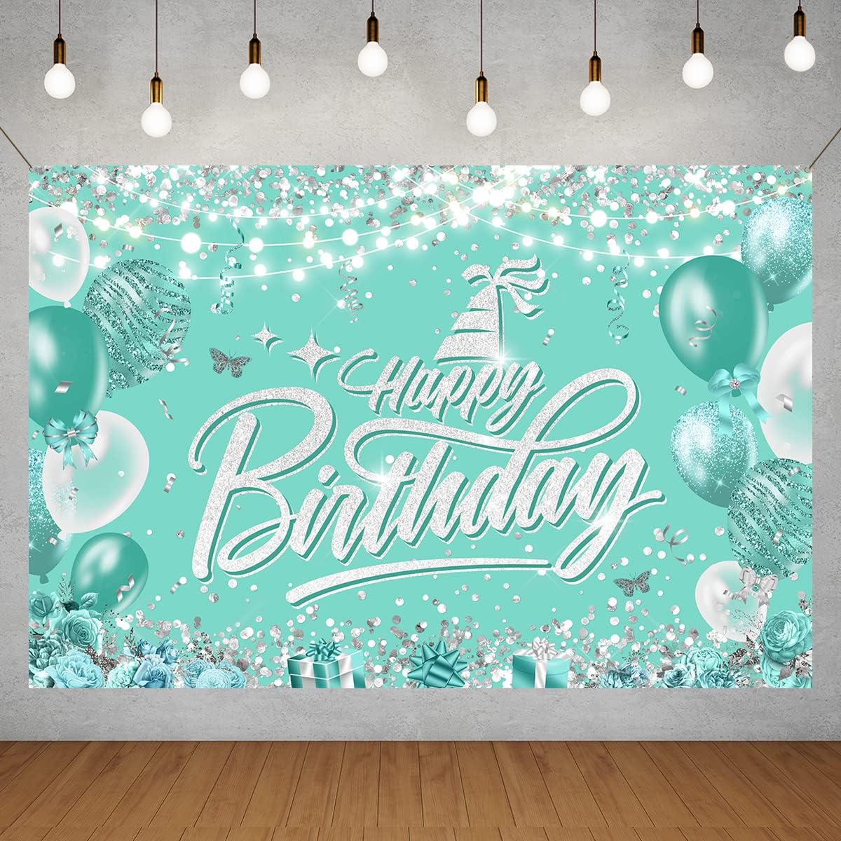 Happy Birthday Backdrop Decorations-Navy Blue and Silver Birthday Background,Happy Birthday Supplies,Blue Birthday Photo Background Banner for Men Women 16th 30th 40th 50th 60th Birthday