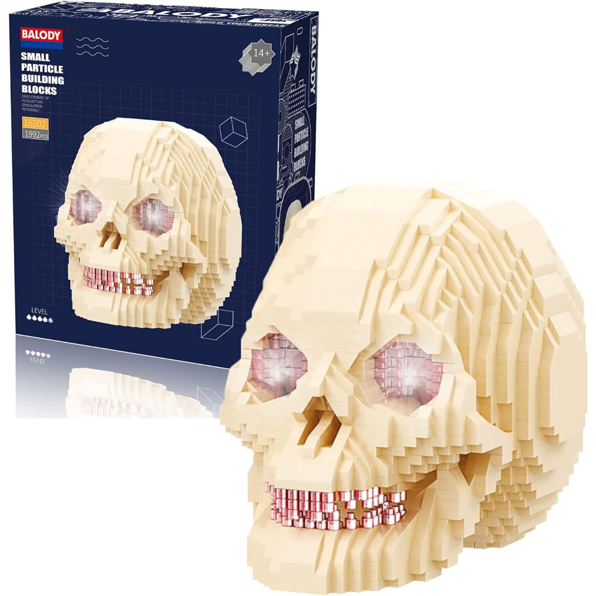 BLOCK CENTER Luminous Skull 3D Puzzle - 1992 Pieces LED Model Kit Build Your Own Mysterious Skull to Decorate Your Room - Perfect 3D Puzzle Gift Idea for Adults | 14+