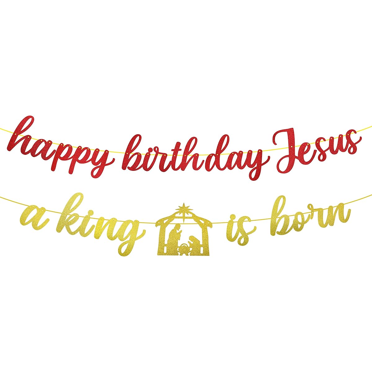 Happy Birthday Jesus Banner A King is Born Banner Decoration Christian Christmas Jesus Birthday Party Decorations Christmas Jesus Decorations Christmas Holiday Decorations (Assembled)