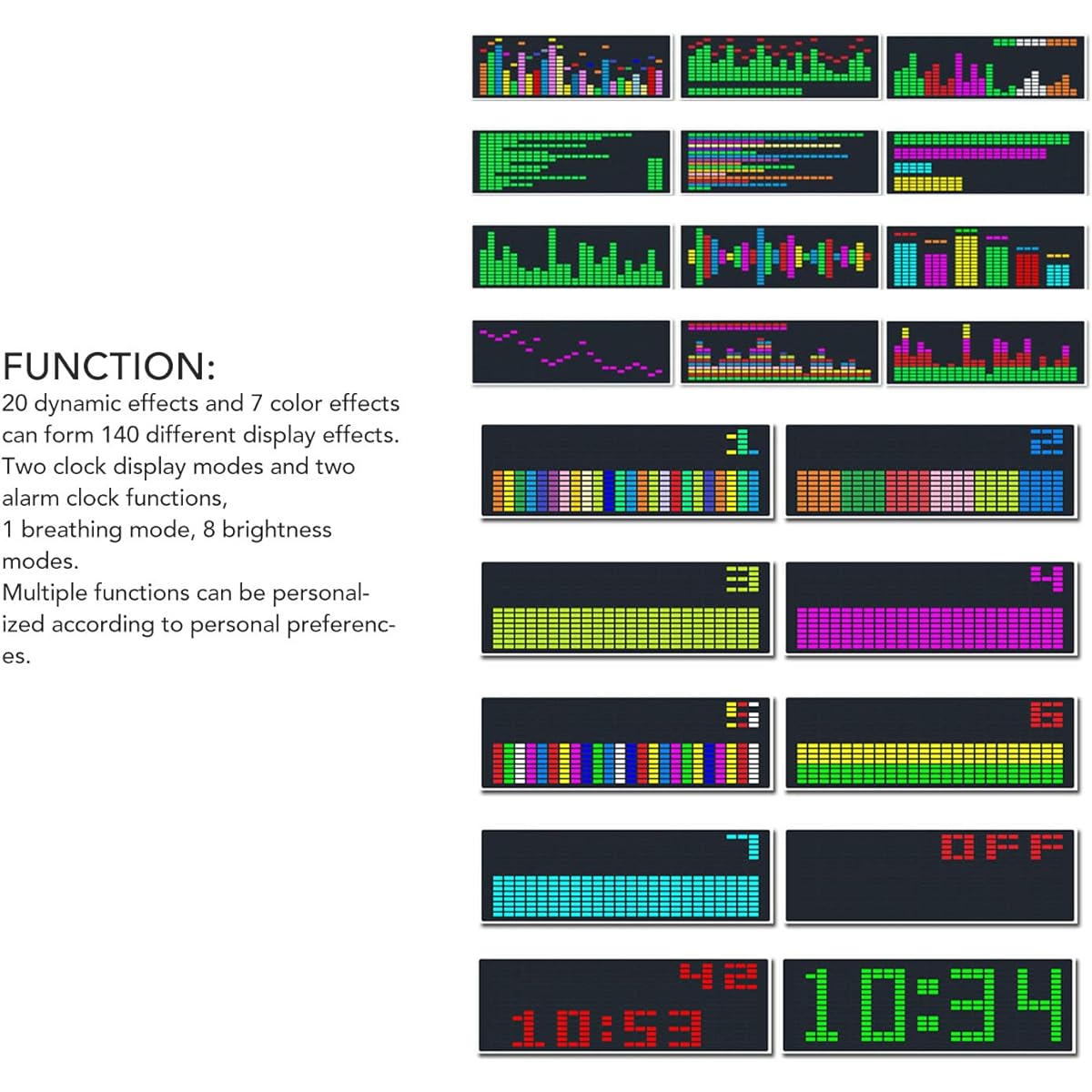 Fydun Music Spectrum Display 384 RGB LED 20 Dynamic Effects 7 Color Effects Music Spectrum Analyzer Indicator 5V 1624 Segments Rhythm Light Level Voice Sensor