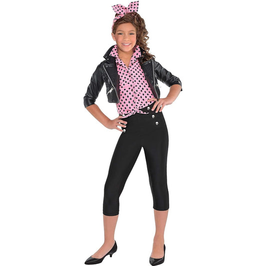 Amscan Greaser Girl Halloween Party Costume (4 Piece), Black/Pink, Medium (8-10)