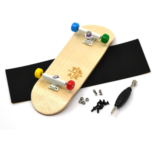PROlific Complete Fingerboard with Upgrade Components - Proboard Shape and Size, Bearings, Wheels, Trucks, Lock Nuts - 32mm x 97mm Handcrafted Wood Board - All Awesome Edition