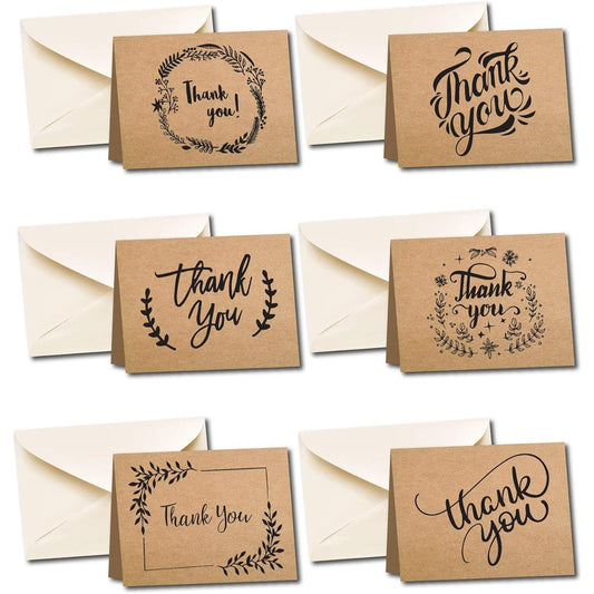 36 Pack Thank You Cards, Thank You Cards Multipack with envelopes, Thank You Notes for Kids,Weddings,Graduation, 36 Cream Paper envelopes and 36 Brown Kraft Cards with 40 Thank You Stickers