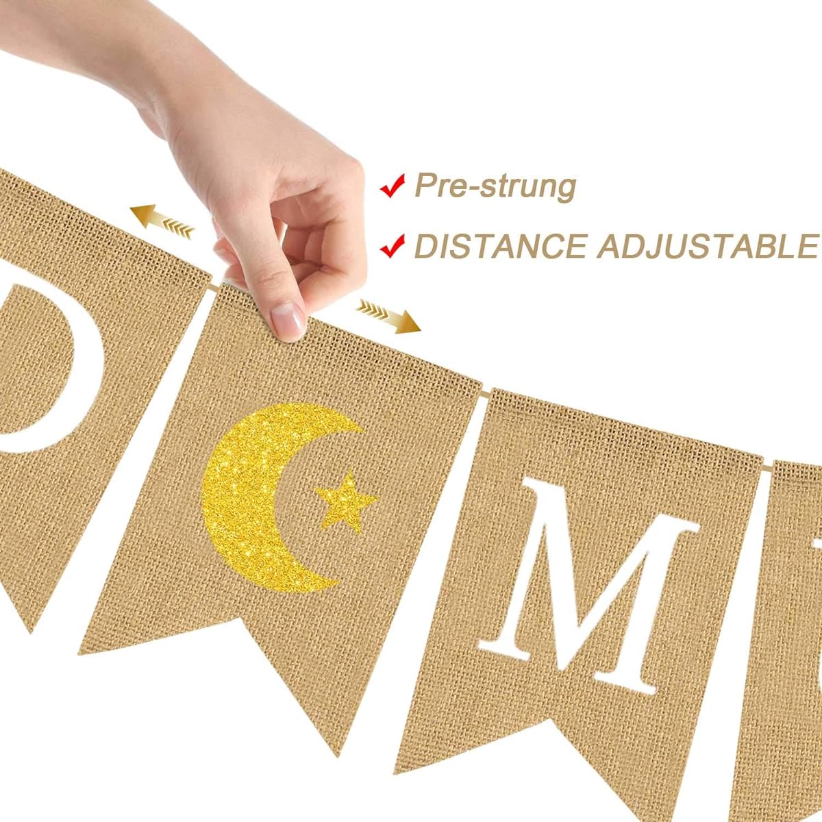 Jute Burlap Ramadan Mubarak Banner Moon and Stars Mantel Fireplace Decor