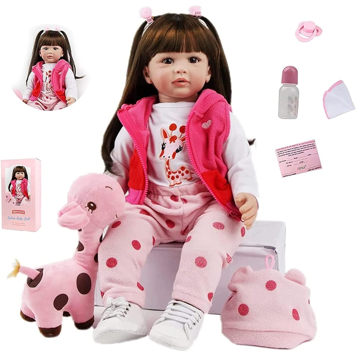 SYP 24inch 60cm Reborn Baby Doll Girl Soft Vinyl Silicone Realistic Infant Newborn Doll Reborn Baby Birthday Christmas Gift