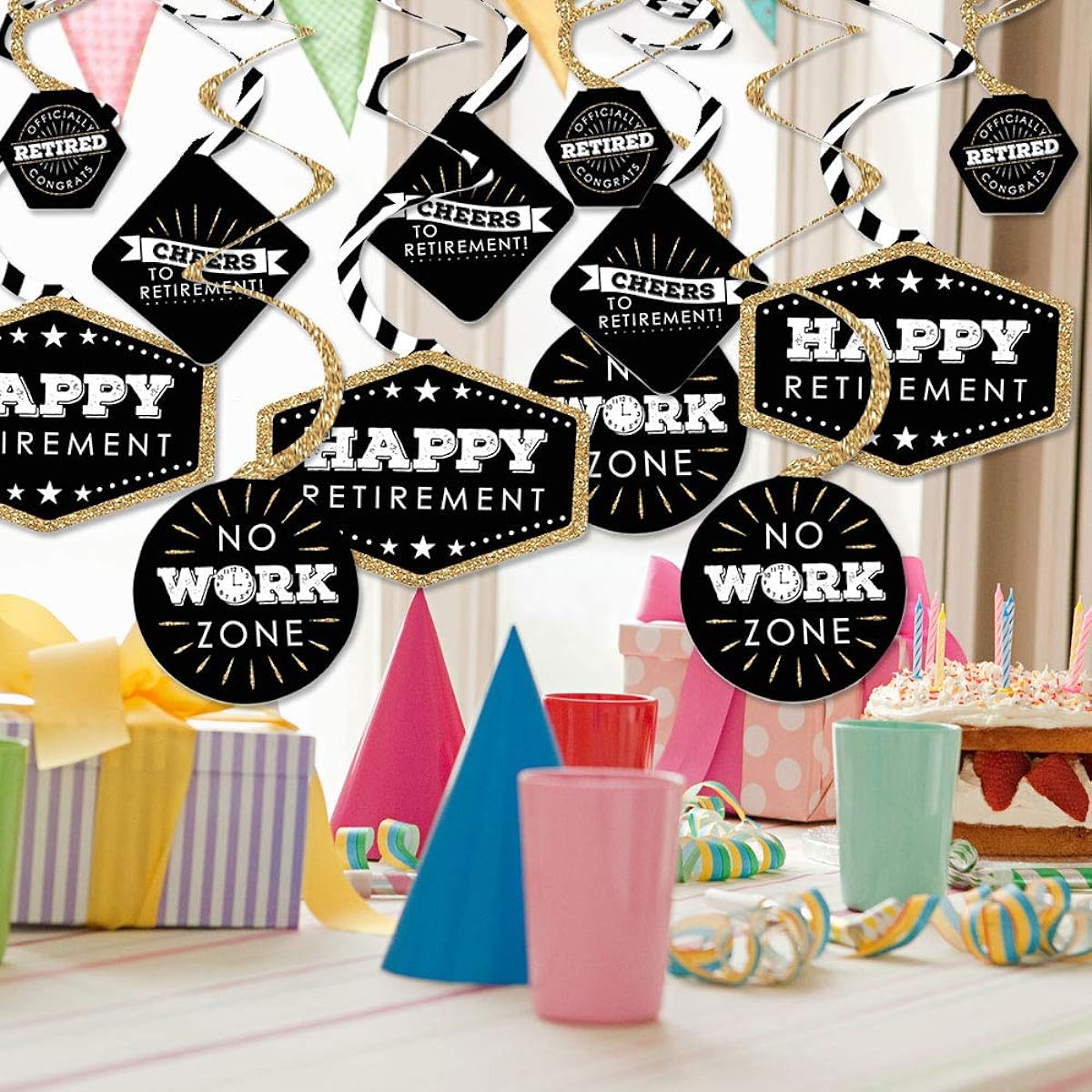 Happy Retirement - Retirement Party Hanging Decorations - Party Decoration Swirls - Set of 40