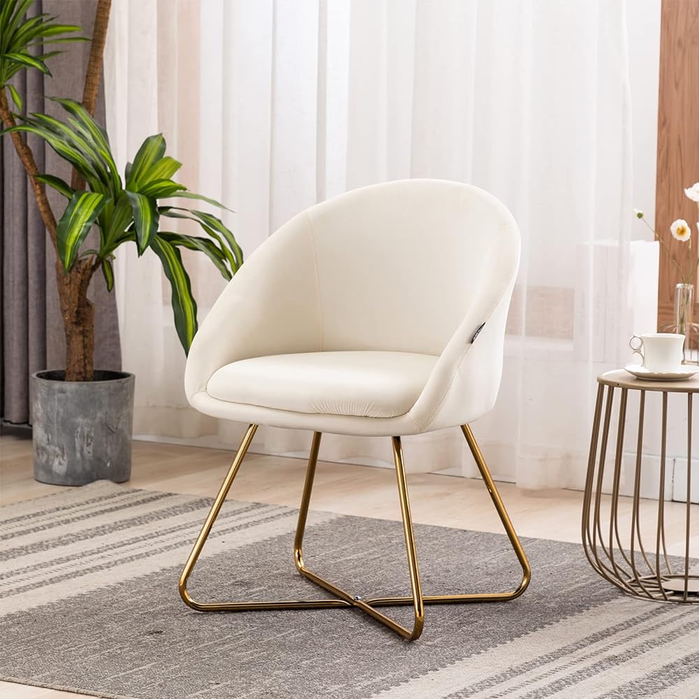 Altrobene Dining Chair with Gold Legs Chair Velvet Armchair Makeup Chair Desk Chair Beige