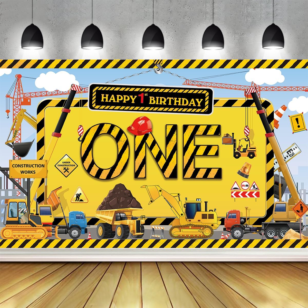 Construction Birthday Banner Backdrop Happy 1st Birthday Construction Banner Construction Birthday Party Supplies for 1st Year Old Boy Kids Dump Truck Digger Construction Theme Party Favors 6x4ft
