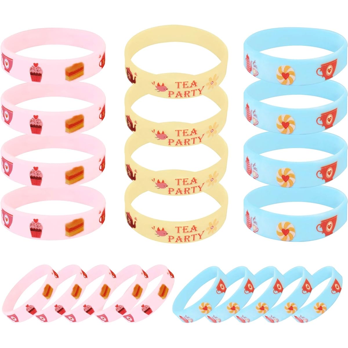 24 Pack Floral Tea Time Silicone Wristband Bracelets Birthday Decoration Party Favors Kids Goodie Bag Supplies Gift