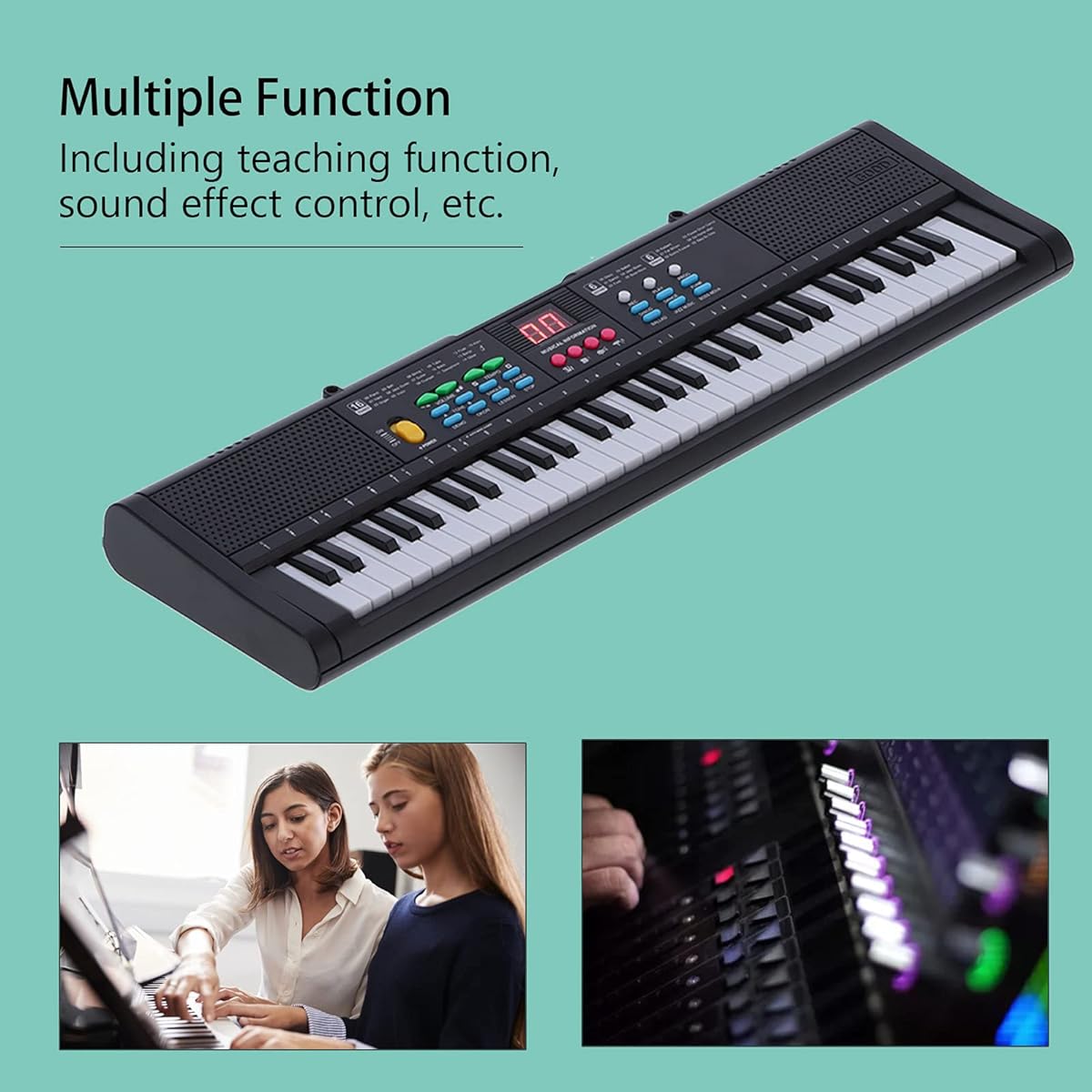 61 Key Piano Portable Electronic Keyboard Musical Instrument for Beginners Black
