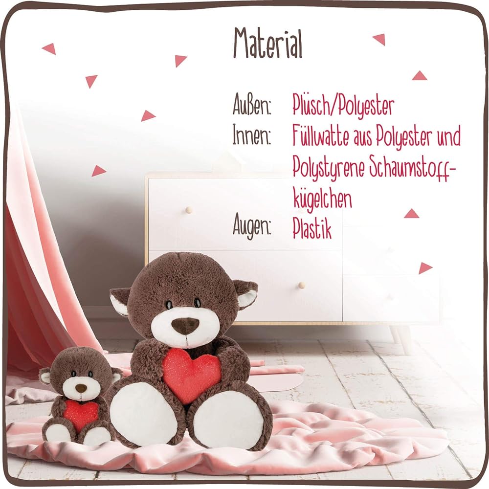 NICI Bear Chocolate W. Heart Classic 70cm Germany Stuffed Toy Gift Love Stuffed Fluffy Bear Brown Big Size 3044433