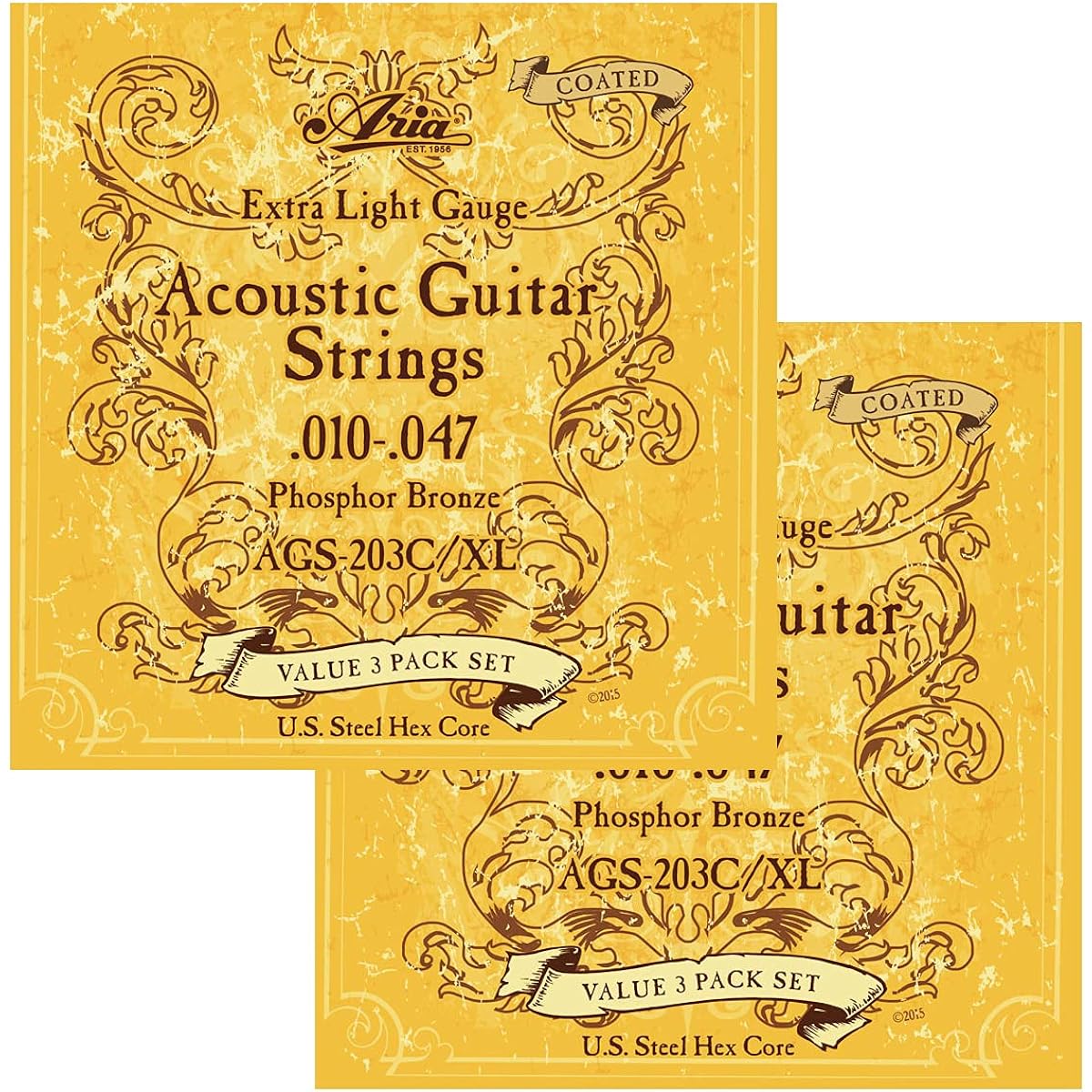 Aria Acoustic Guitar Phosphor Bronze Strings 3Set Pack (AGS-203XL Extra Light, 12 sets)