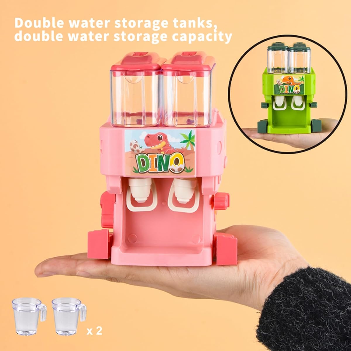 lebowen Mini Water Dispenser for Kids, Cute Dinosaur Shape, Perfect for Role Playing/Office Desktop Decoration/Gift, Dual Outlet Kitchen Fountain Toy (Pink)