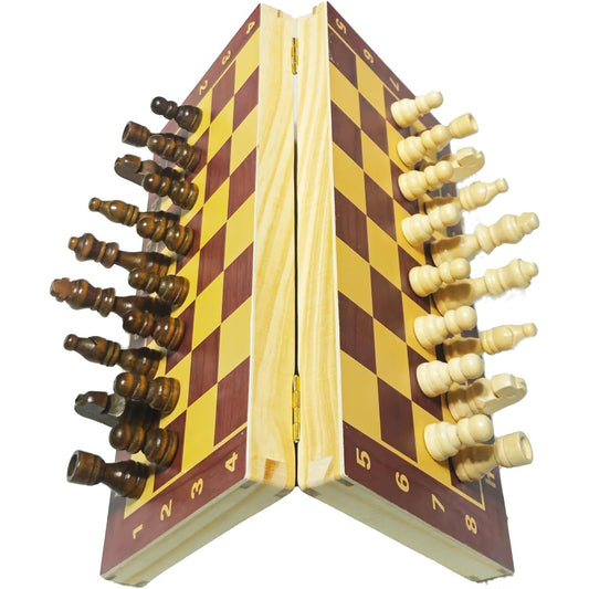 Multipurpose 11.8" Magnetic Wooden Folding Chess Set Game Board Decor Chess Board for Adults/Kids/Beginners