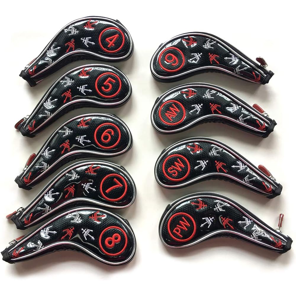 Sunbro Golf Left-handed or Right-handed Iron Cover Golf Enamel Luxury Embroidery Greek Culture Poseidon's Trident Set of 9
