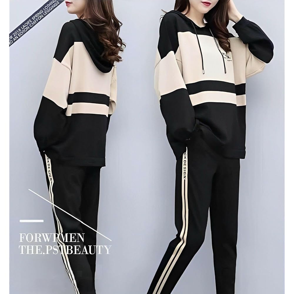 [Magno] Women's Sweatshirt Room Wear Setup Jersey Long Sleeve Hoodie Long Pants Top and Bottom 2 Piece Set