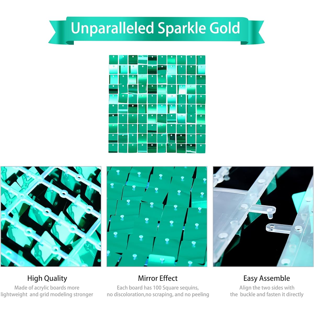 Netbros Green Sequin Background - 24 Pieces Wall Decor Glittering Wall Backdrop - Party Decoration Photography Backdrop Square Sequin Wall Panel for Bachelorette Party Display Show Wedding Decoration