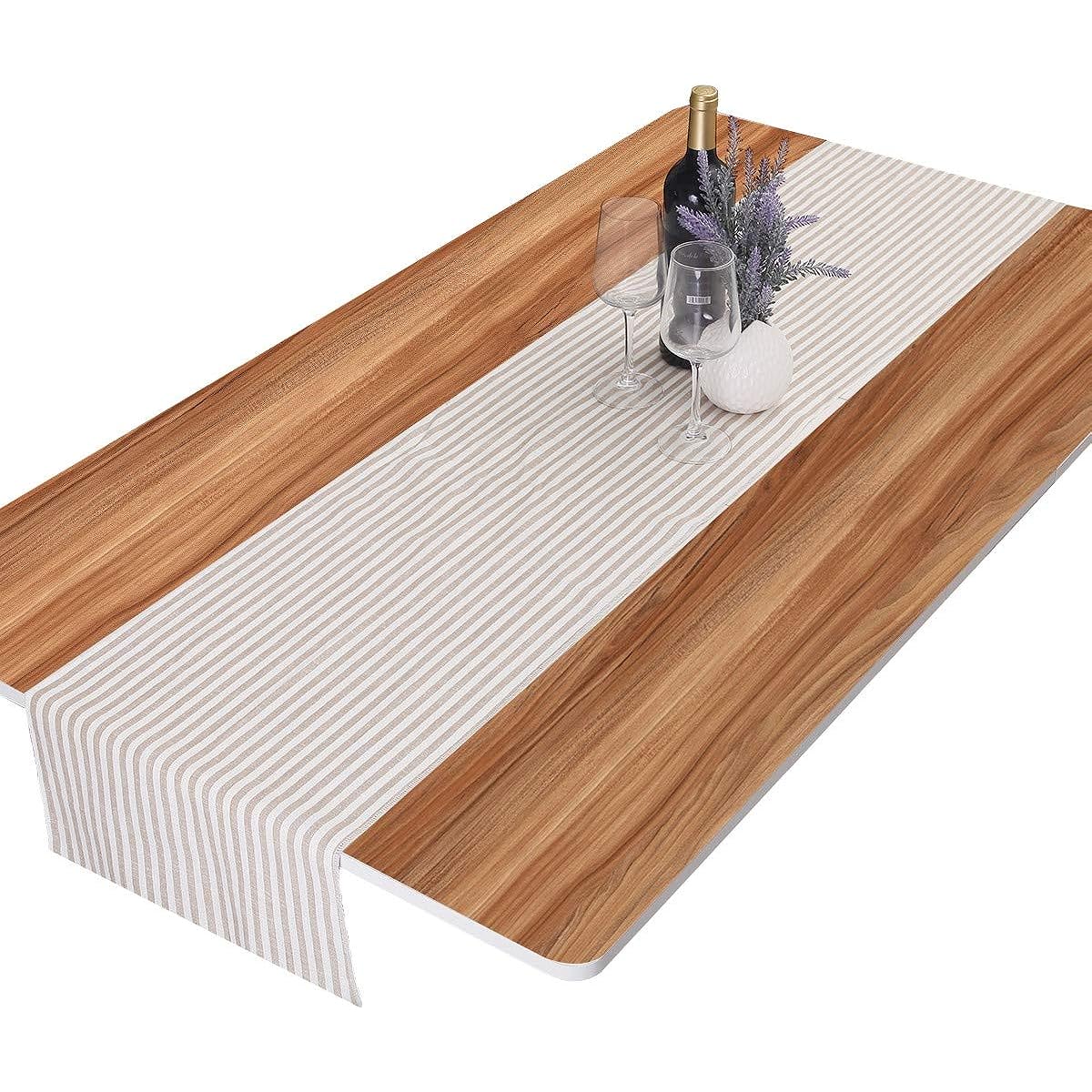 rockcloud Striped Table Runner Cotton Linen Table Top Decorations for Wedding Banquet Christmas Birthday Graduation Prom Party Khaki 13 x 61 Inch