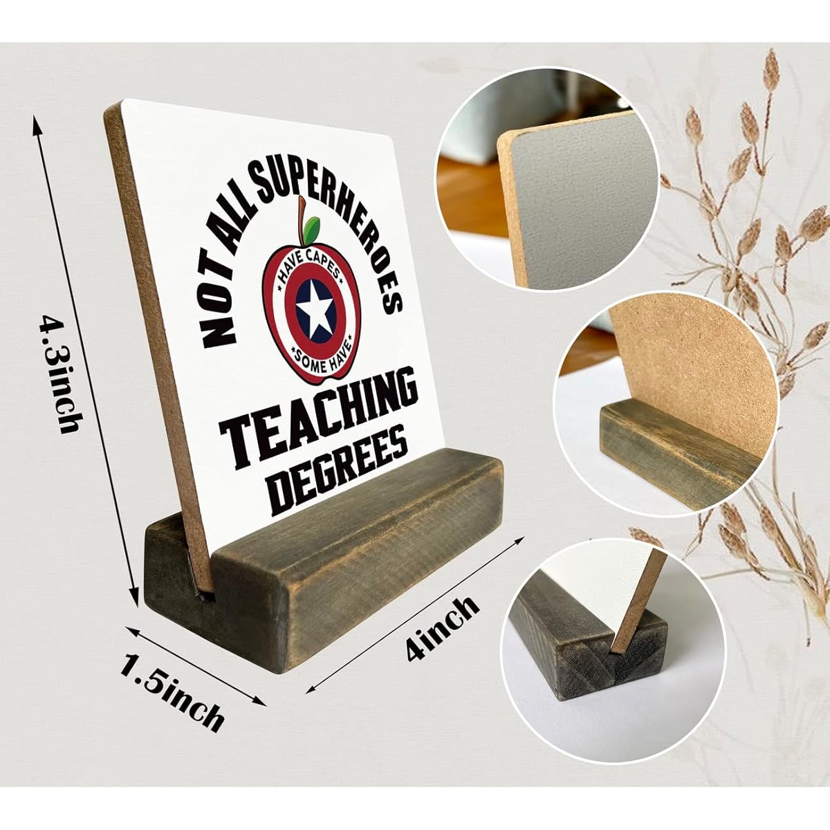 Teacher Appreciation Gifts Wooden Sign Not All Superheroes Have Capes Some Have Professor Degrees Plaque with Wooden Stand Meaningful Wooden Sign Gifts Teacher Gifts Appreciation Gifts Teacher's Day Gifts