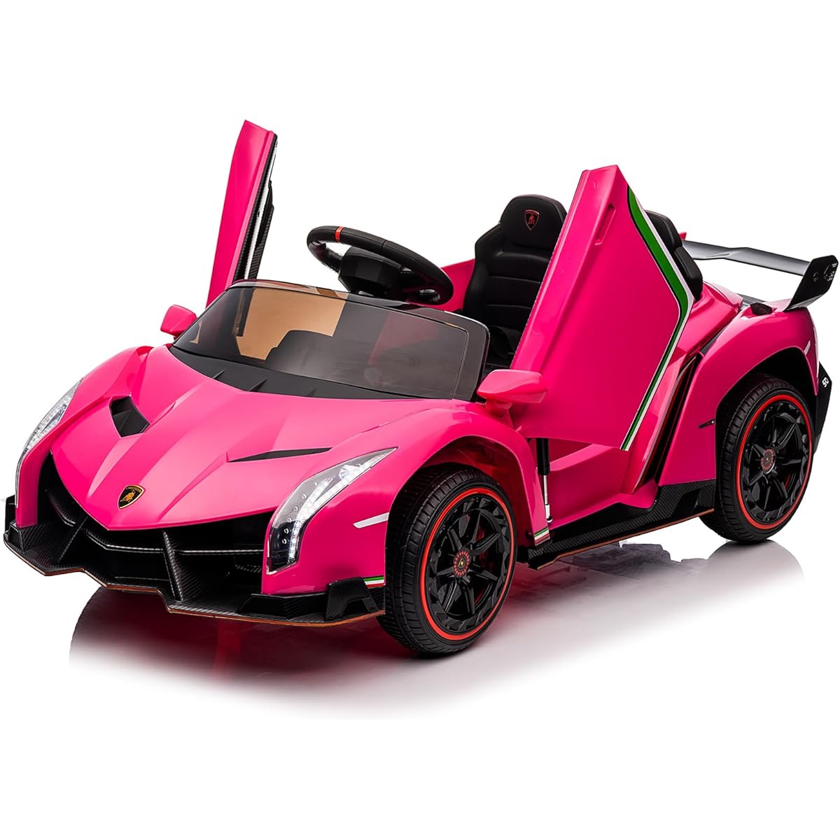 Winado 12V Ride On Car Electric Vehicle Licensed Lamborghini Veneno for Kids Battery Powered Car Toy with Parent Control, Hydraulic Doors, 3 Speeds, LED Headlights, Horn, Engine Sound, Pink