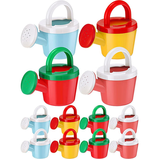 12 Pieces Watering Can Bath Toy Beach Toy Plastic Small Watering Can with Handle Small Watering Can Pot Play Sand Toy Girls Boys Home Outdoor Gardening Tools Beach Play 4 Colors
