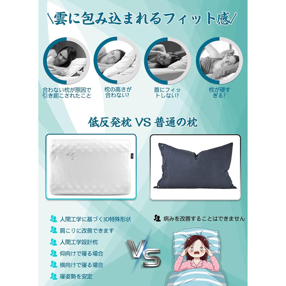 Pillow for a good night's sleep, easy on the shoulders, memory foam pillow, hollow design, gently supports the head and shoulders, memory foam pillow, for back and side orientation, present, washable