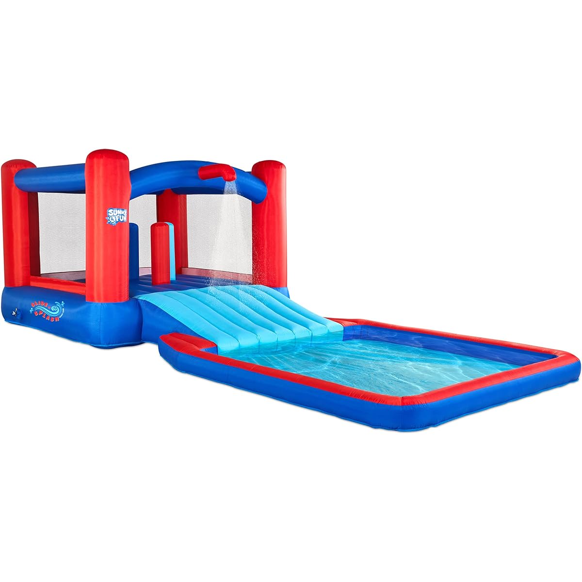 Sunny & Fun Slide N' Splash Bounce House Inflatable Water Slide Park - Heavy Duty Outdoor Fun with Wide Slide & Splash Pool - Easy to Set Up & Inflate, Air Pump & Carry Case Included