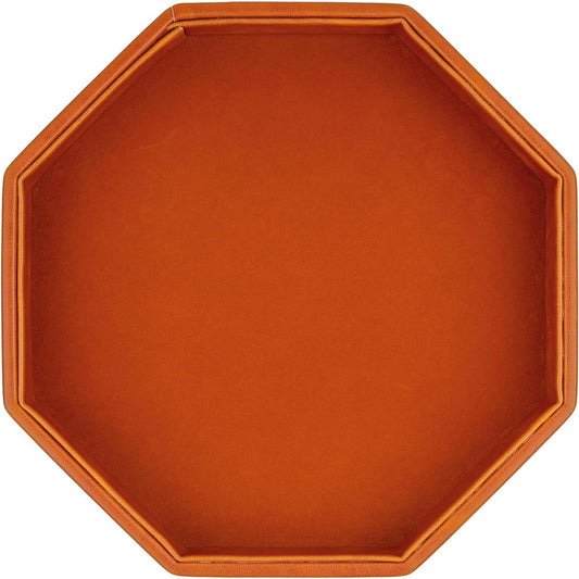 RERIVER Dice Rolling Tray Felt Lined PU Leather Octagonal Dice Tray for Dungeon Crawler Games - Brown