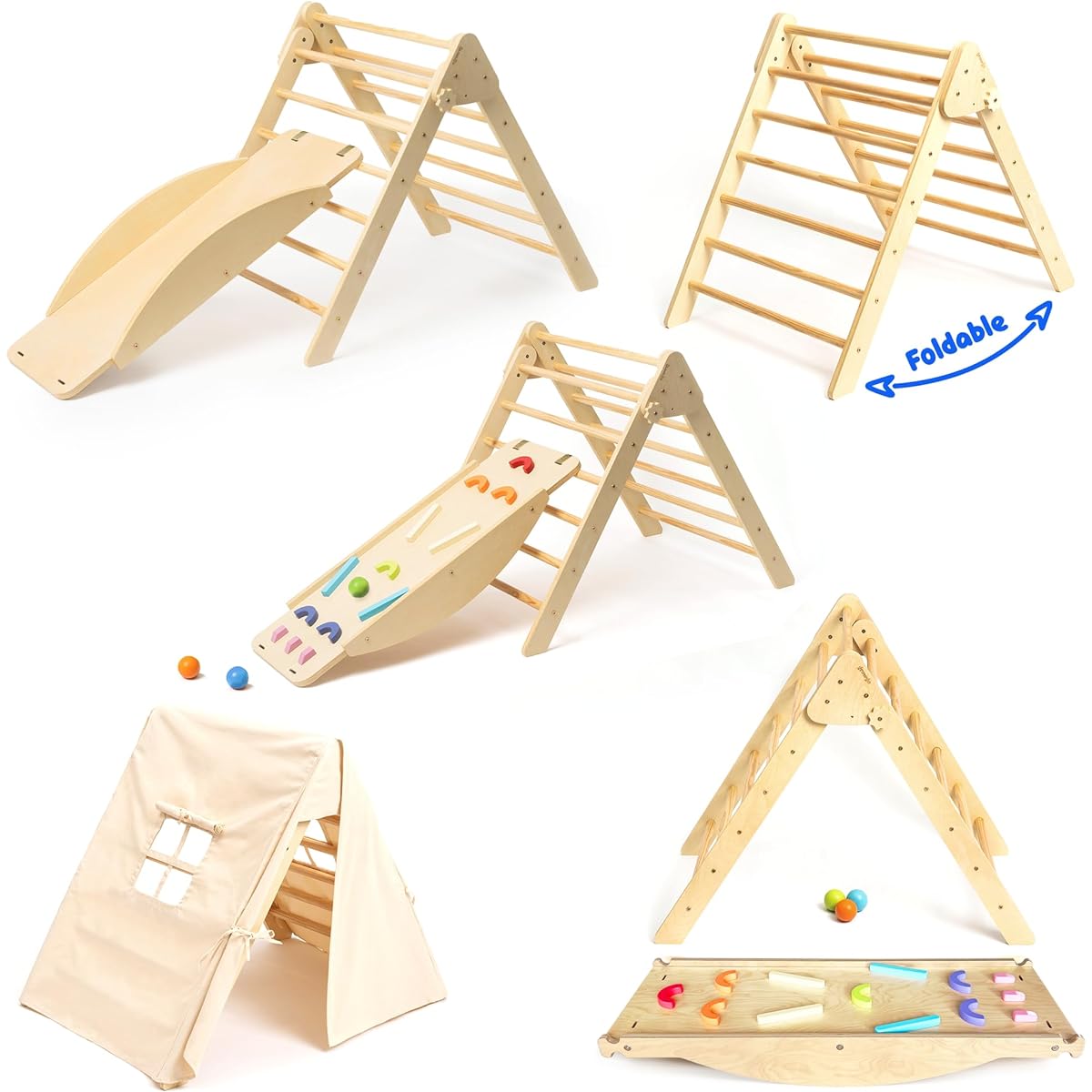 GROWGO Pickler Triangle Climber with Ramp - Climbing Toys for Toddlers Indoor Montessori Climbing Toy Set Pickler Triangle Montessori Baby Climbing Toys for Indoor Pickler Set Wooden Play Gym Kids Climber