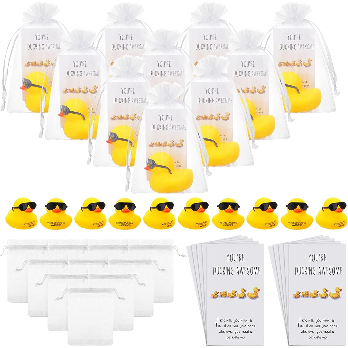 Deekin 20 Set Thank You Gift Set Inspirational Mini Rubber Duck with Glasses for Employees Coworkers Motivational Gifts Student Appreciation Gifts You're Ducking Awesome Cheer Up Cards Graduation Favors