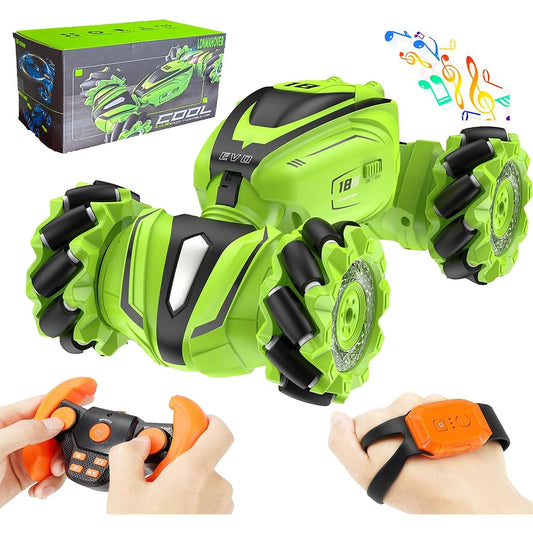 LONMAHOVER Remote Control Car 2.4GHz RC Stunt Car 4WD Buggy Kids RC Drift Car with Lights and Music RC Car for 8-12 Years Old Boys and Girls (Green)