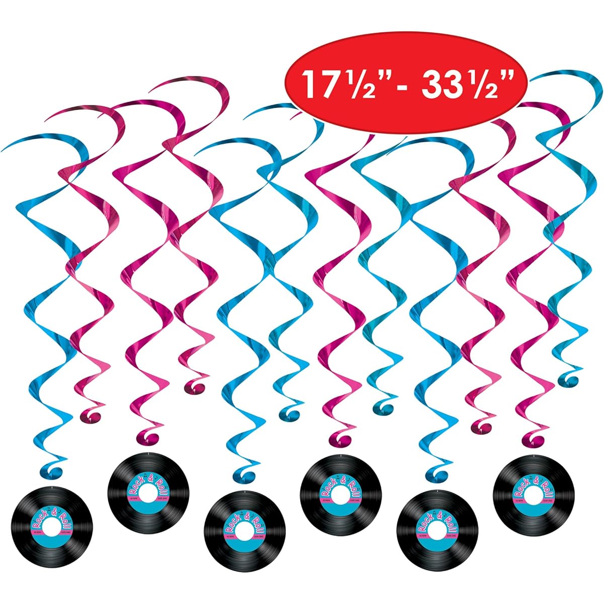 Beistle 53470 Rock and Roll Record Whirlpool 24 pcs 17.5"-34.5" Multicolor