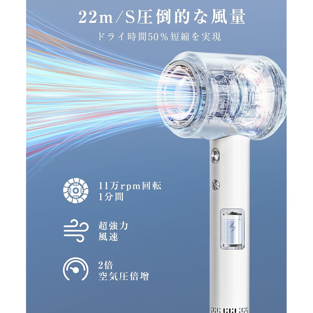 ISOJI Hair Dryer, Large Air Volume, Quick Drying, High Speed 110,000 RPM, 22M/S Dryer, 200 Million High Concentration, Negative Ions, Damage Cutting, 1200W, Constant Temperature Hair Care, Hot/Cold Rhythm Mode, Shorter Drying Time, Lightweight, Low Noi