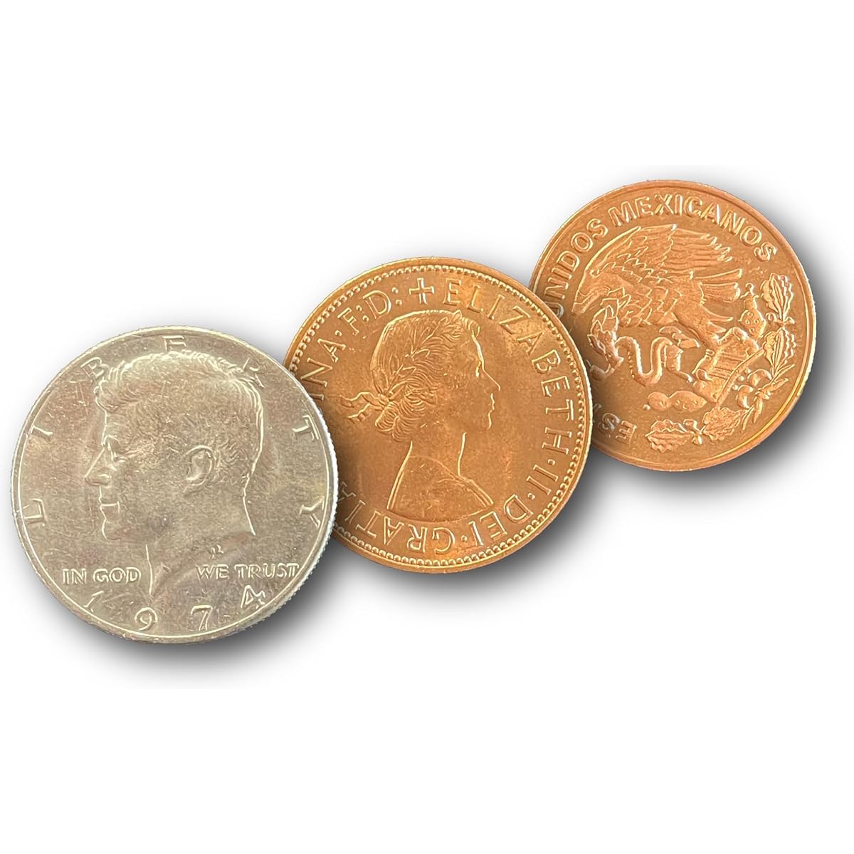 Ted's Sterling Magic 2 Copper 1 Silver Trick US Half Dollar English Penny Mexican Centavo