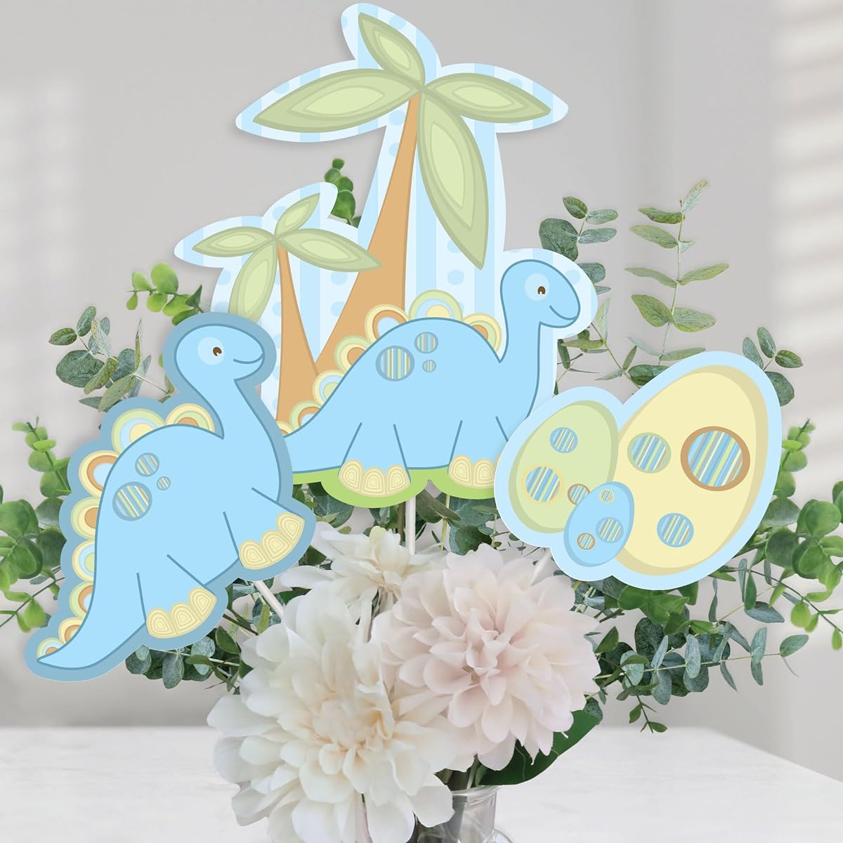 Baby Boy Dinosaur - Baby Shower or Birthday Party Centerpiece Sticks - Table Toppers - Set of 15