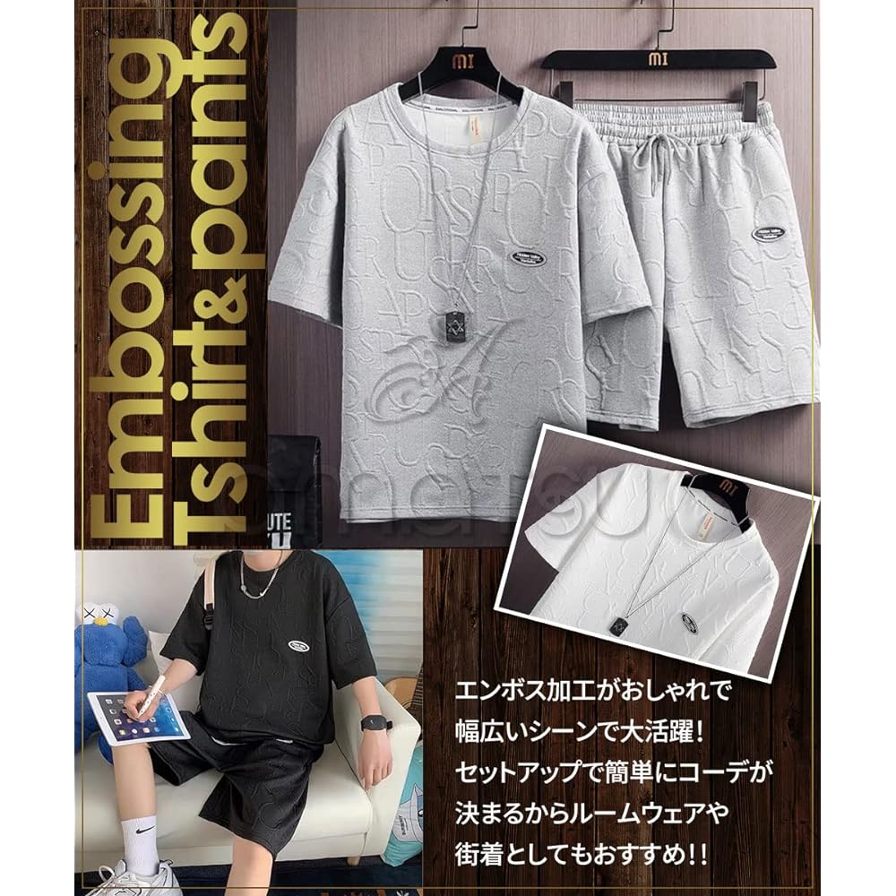 [amatsu] [Summer Stylish Logo Top and Bottom Set] Jersey Top and Bottom Setup Sweatshirts Short Sleeve Sports Loungewear Room Wear