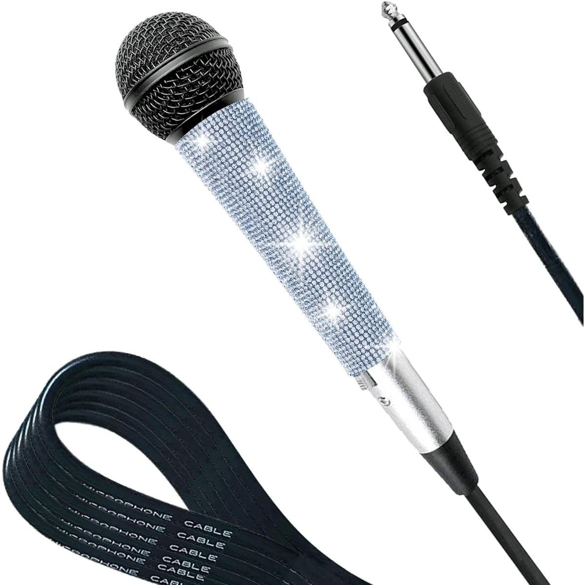RhymKawa 58 Vocal Microphone with XLR Cable, Black Die-cast Body, Shiny Silver Handle Sleeve for KTV, Singing, DJ, Church, Presentation, Recording