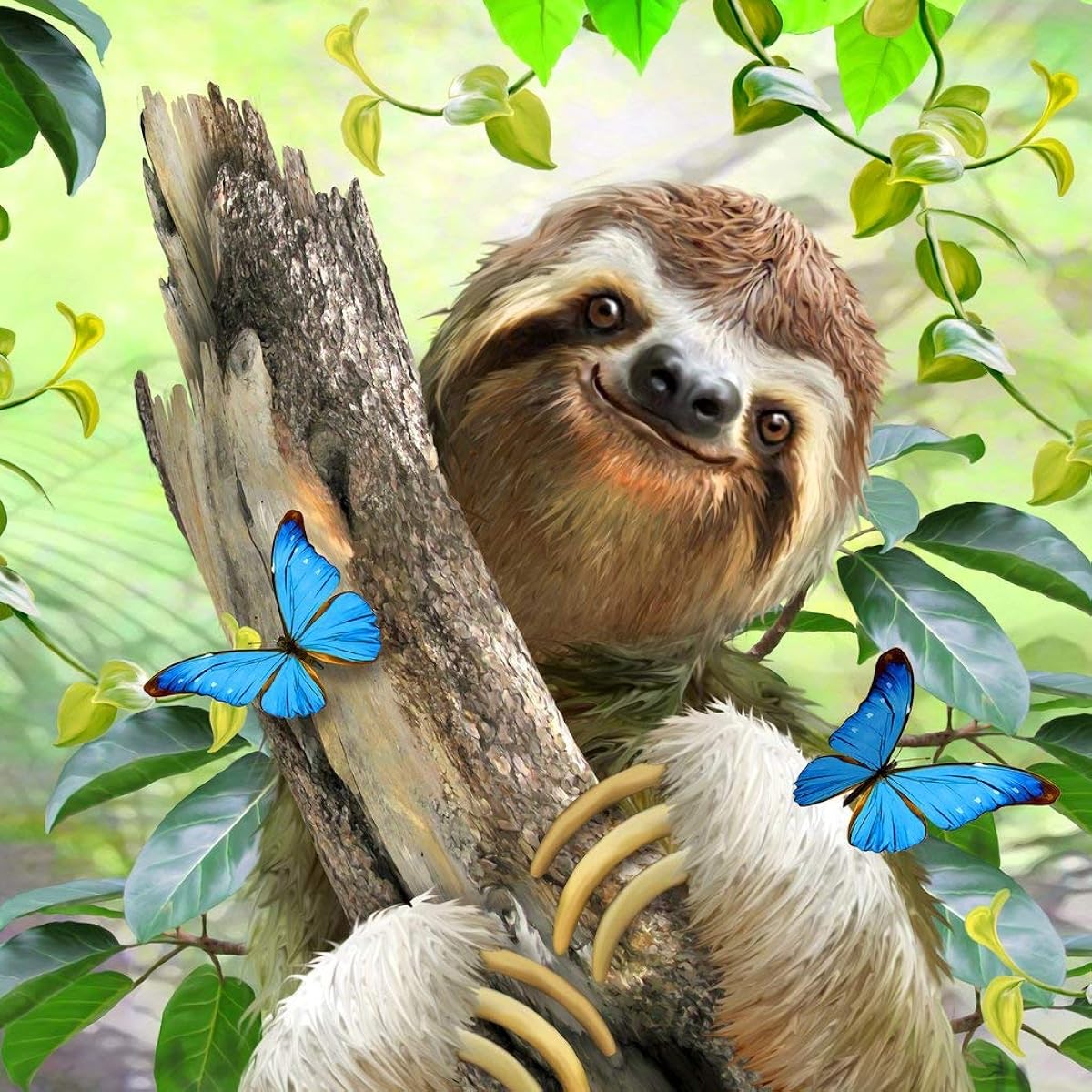 Wooden Jigsaw Puzzle - Butterfly Sloth by Howard Robinson 143 Pieces Made in the USA by Nautilus Puzzles.