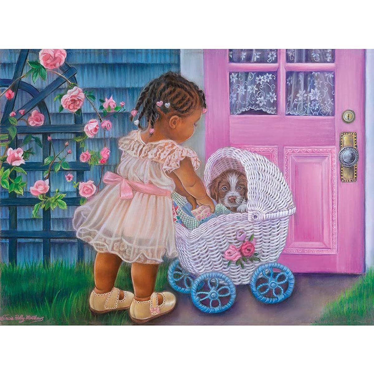 Bits and Pieces Jigsaw Puzzle 500 Pieces for Adults 18" x 24" Puppy Love 500 Piece Cute Toddler Dogs Carriage Flowers Artist Tricia Reilly-Matthews