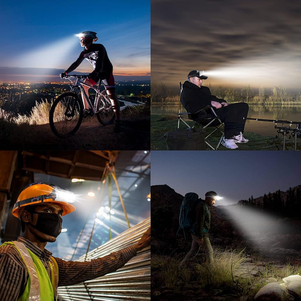 LETOUR LED Headlight Headlamp 1800LM 4 Lighting Modes High Brightness Wide Angle Lighting Waterproof IPX5 USB Rechargeable Outdoor Light Disaster Prevention Work Night Fishing Camping Climbing 3 Batteries Included