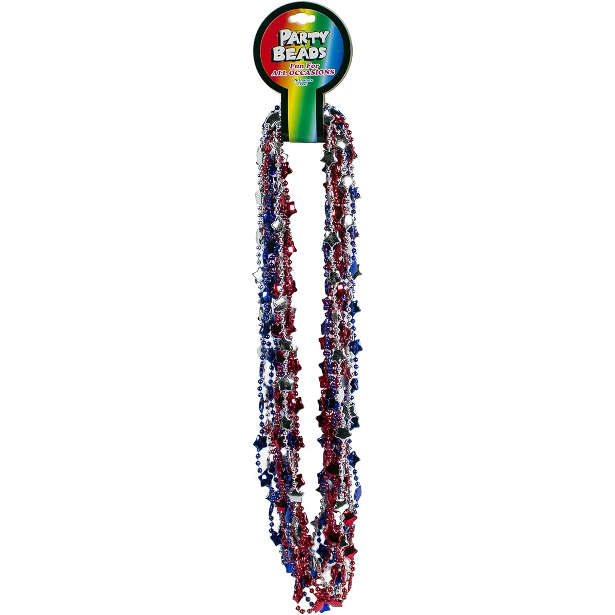 Red, White and Blue Star Bead Necklace - 33 Inch - Pack of 12, One Size Fits Most, Spruce