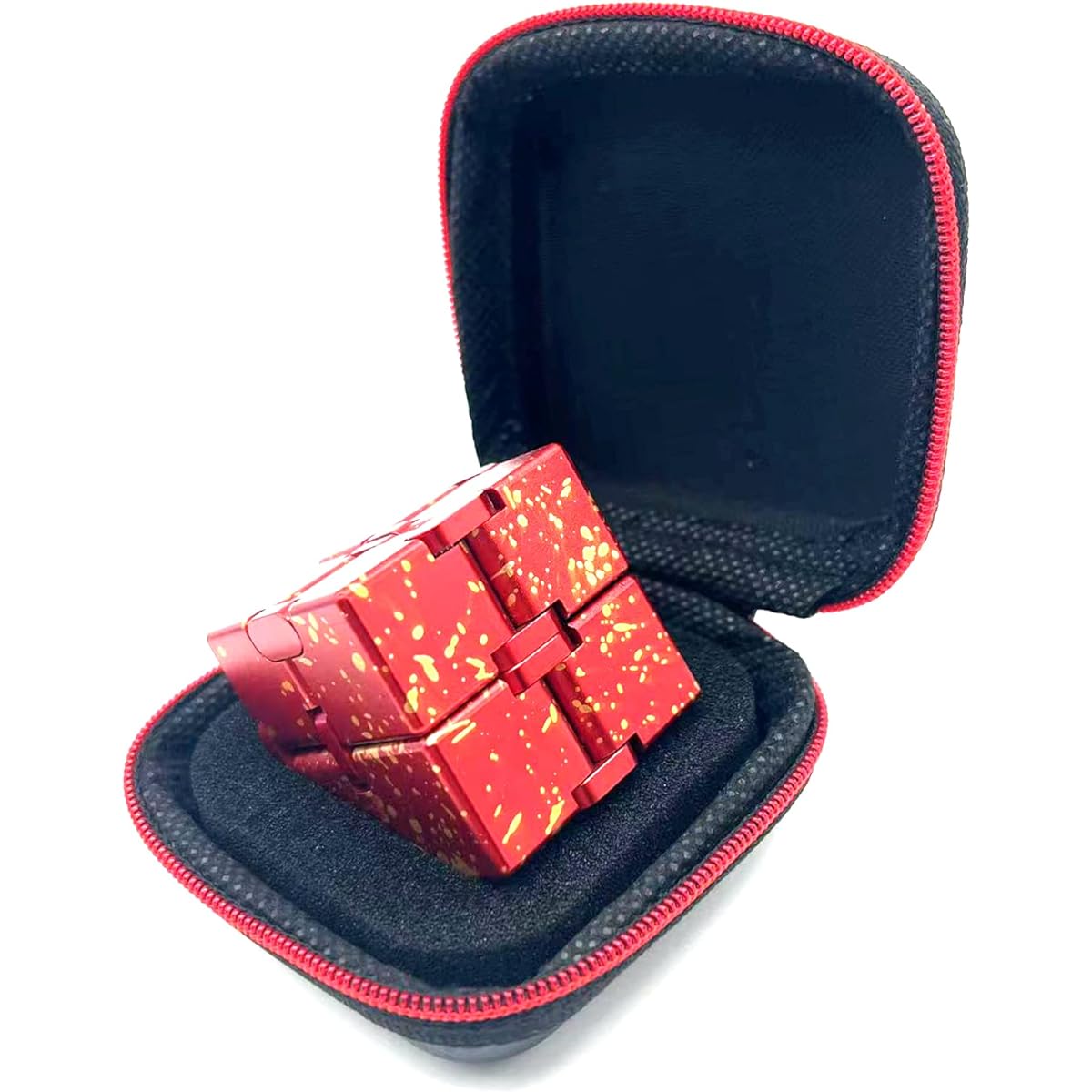 FUFUYOU Metal Fidget Toy Infinity Cube for Men Gadget Gifts for Anxiety Stress Relief Aluminum Alloy Material Super Durable (Red & Yellow)