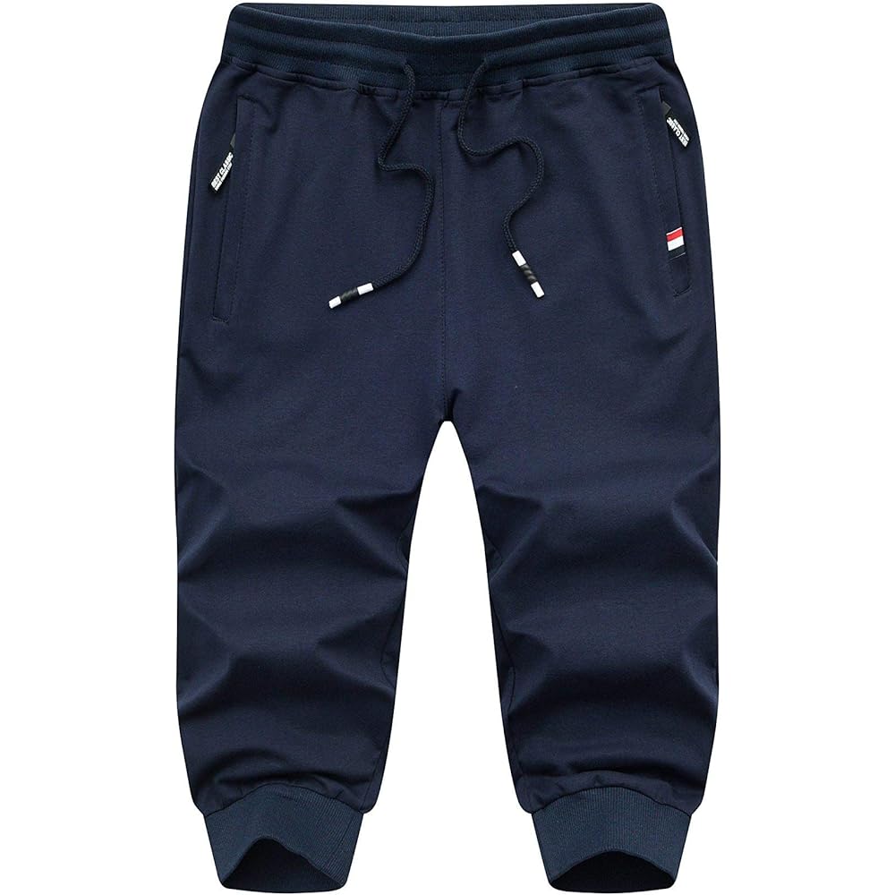 Jogger Pants Gym Men's Long Pants Half Pants Men's Sports 3/4 Length Training Wear Zip Pocket Slim Sweat Pants