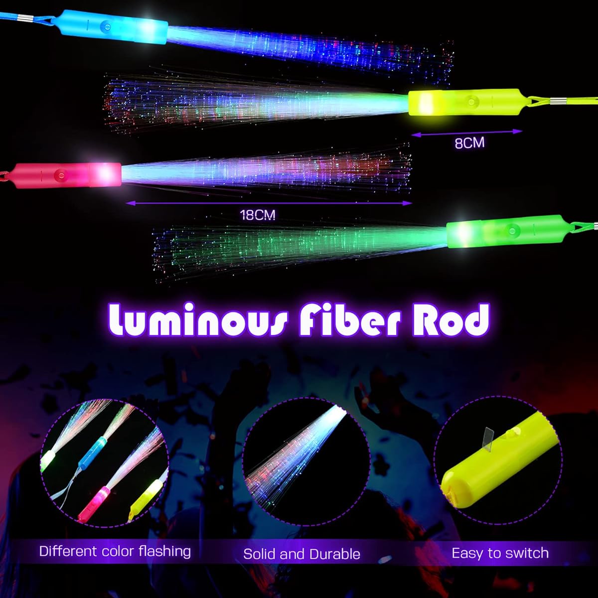 16pcs Christmas Glow Wands Fiber Optic Light Sticks for Party Glow Fiber Wands Sticks LED Light Wands with 3 Flashing Models for Boys Girls Party Toys Wedding Favors Colorful Battery Operated