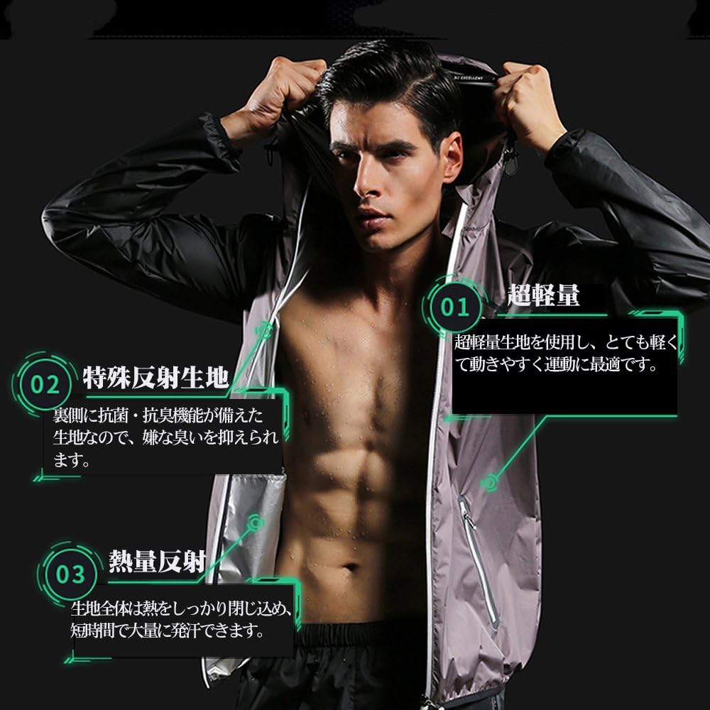 MOECAT Sauna Suit Men's Diet Men's Sweating Shirt Sports Training Wear Top and Bottom Set [5 Sizes x 4 Colors]