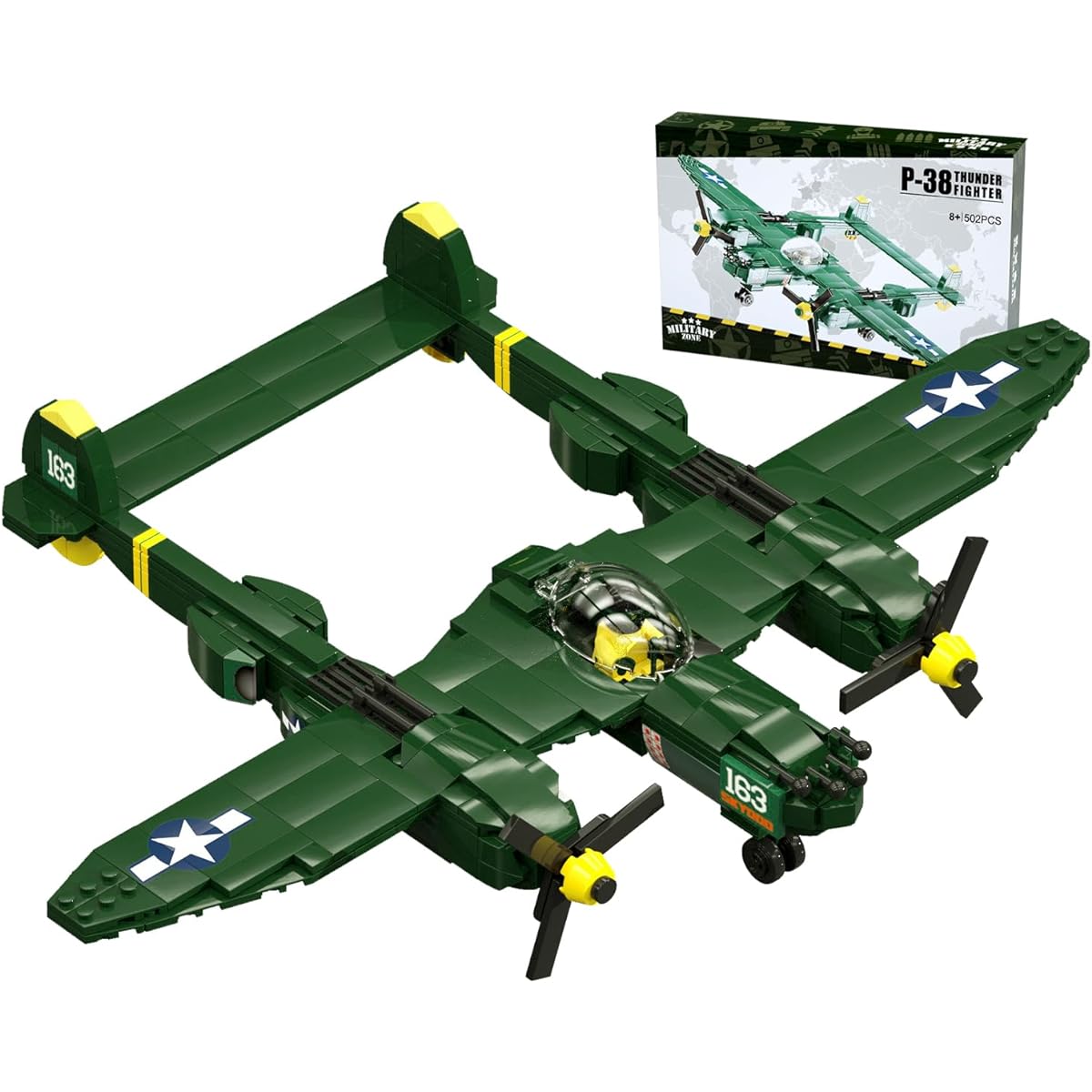 WVINVW Military P-38 Thunder Fighter Airplane Building Set Lego Boys Military Plane Model Toys for Kids Boys Girls Ages 6 7 8 9 10 11 12 (502 Pieces)