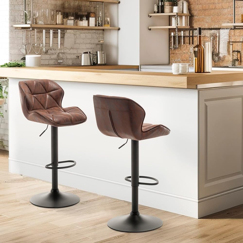 Danketuhl Counter Chair Lift Bar Stool Rotating Brown Vintage Bar Chair with Backrest 84-105.5cm Armless Modern Counter Stool 1